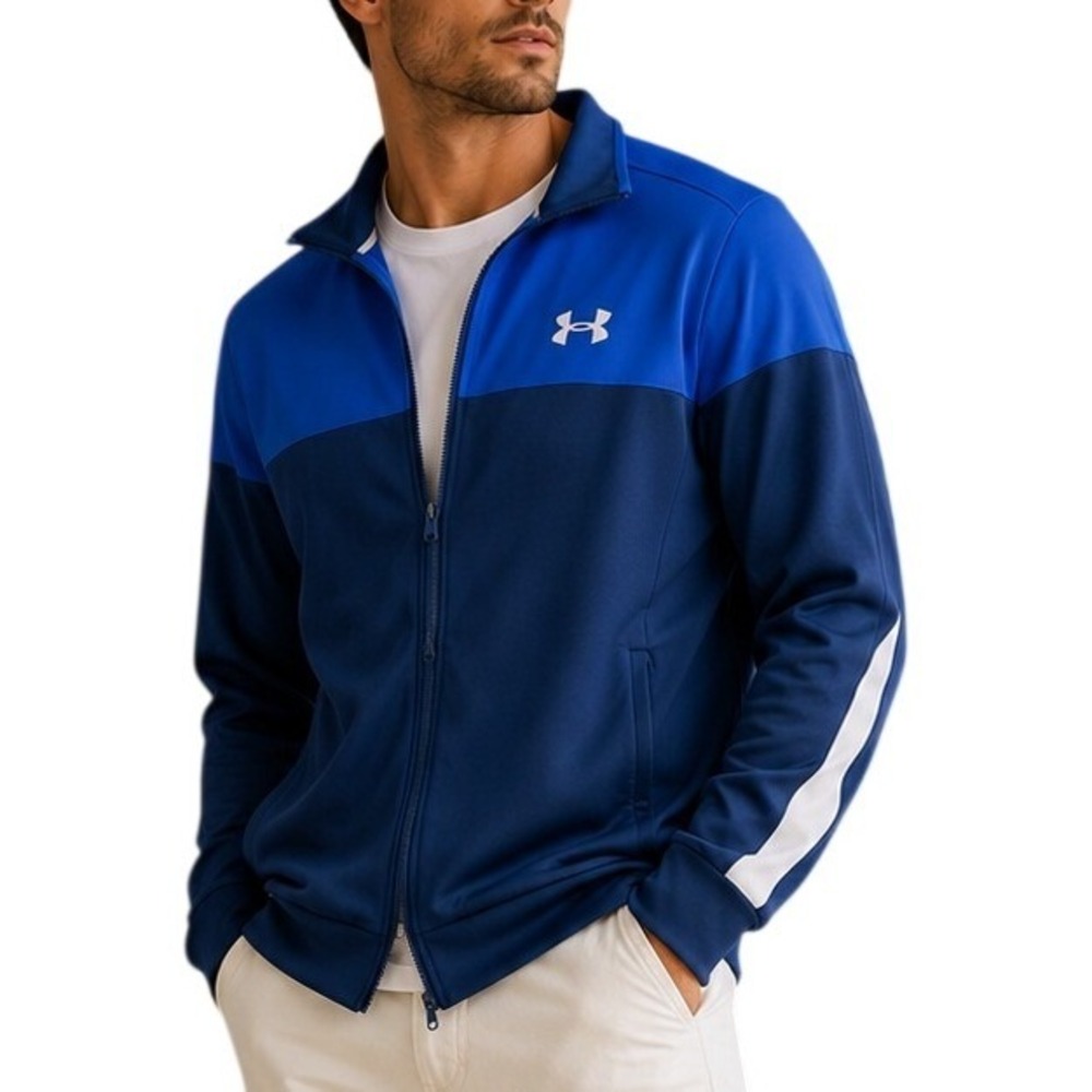 Under Armour Mens‎ Blue Colorblock Fitted Full Zip Track JacketSmall NWT